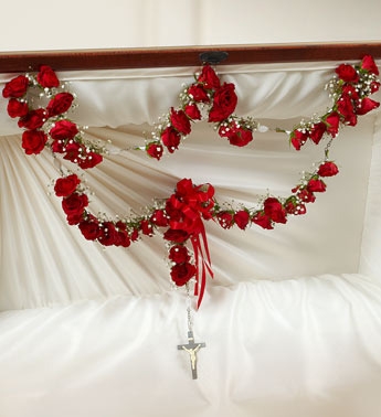 Hail Mary Rosary with Roses Flowers for Funeral Service