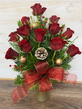 Dozen Christmas Roses Vase Arrangement 
