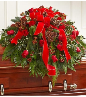 Half Casket Cover in Winter Colors Arrangement in Croton On Hudson, NY | Cooke's Little Shoppe Of Flowers Half Casket Cover in Winter Colors Arrangement in Croton On Hudson, NY | Cooke's Little Shoppe Of Flowers