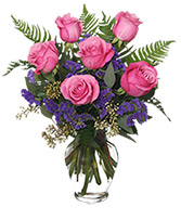 Half Doz Pink Roses Vase Arrangement
