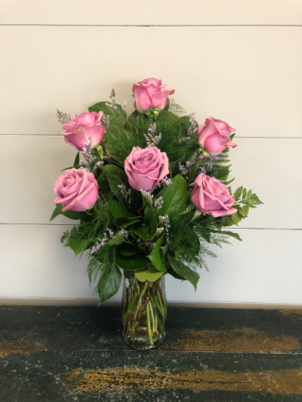 Half Dozen Lavender Roses Vase Arrangement