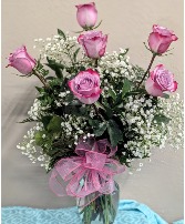 Half Dozen Lavender Roses Vase Arrangement 