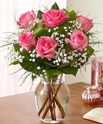 Half Dozen Lush Pink Roses Vase Arrangement