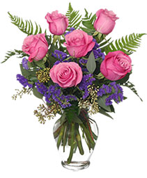 Half Dozen Pink Roses Vase Arrangement