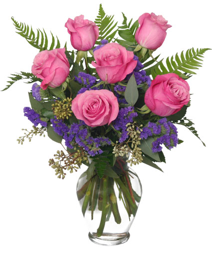 Half Dozen Pink Roses Vase Arrangement Flower Bouquet