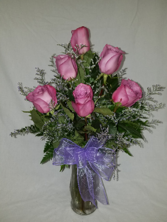 Half dozen purple roses Vase