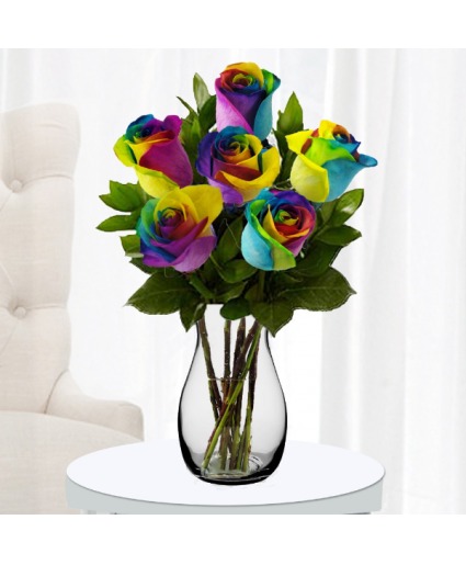 Half Dozen Rainbow Roses  Valentine's Roses 