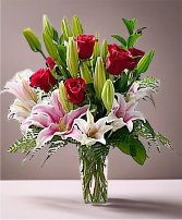 Half Dozen Red Roses and Lilies 