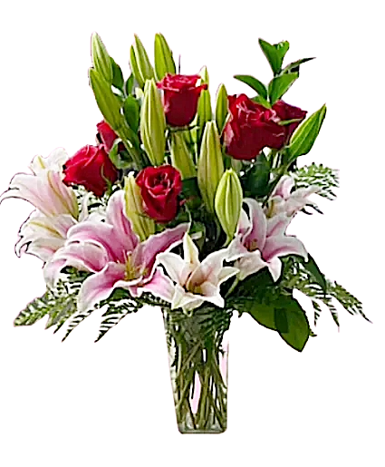 Half Dozen Red Roses and Lilies 