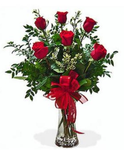 Half Dozen Red Roses Vase Arrangement