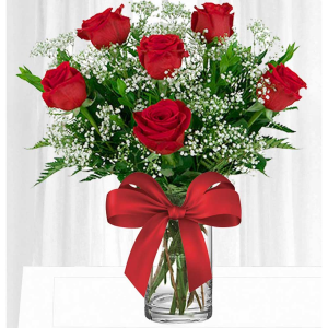 Half Dozen Red Roses  Vased Arrangement