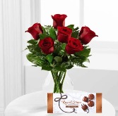 Half Red Dozen with Box of Chocolate Rose