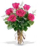 Half Dozen Pink Roses in a Vase