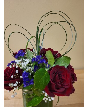 Half Dozen Roses with Bear Grass Heart Vase Arrangement