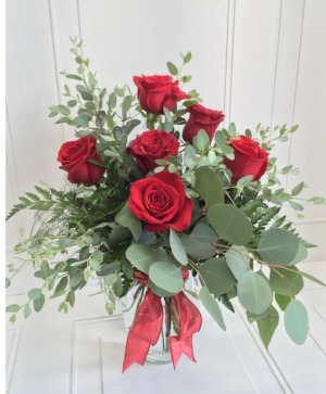 Half Dozen roses with eucalyptus  