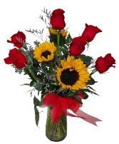 Half dozen roses with sunflowers Arrangement