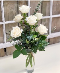 Half Dozen White Roses Rose Arrangement