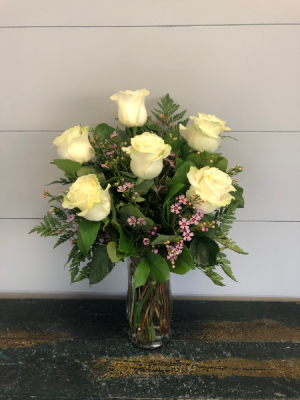 Half Dozen White Roses Vase Arrangement