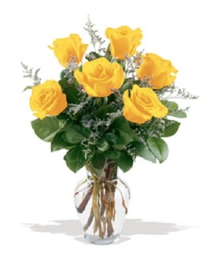 Half Dozen Yellow Roses Vased Arrangement