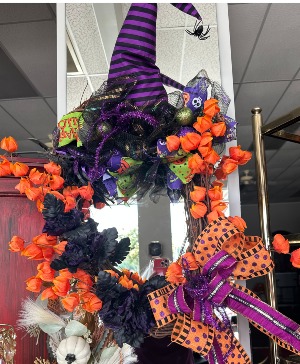 Custom Made Wreath with Witch Hat 