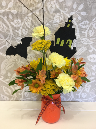 Halloween Treat Ball Jar Arrangement  in White Oak, PA | Breitinger's Flowers