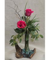 Hand-Blown Bud Vase with Roses Arrangement