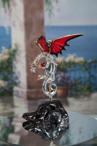 Hand Blown Glass Dragon with Wood Base Hand Blown Glass Dragon
