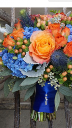 blue and orange flowers