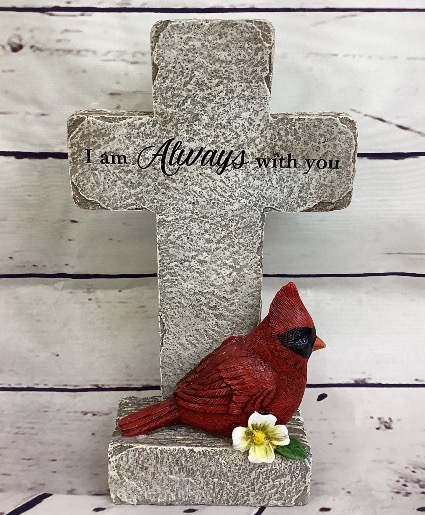 Hand painted resin Cross with cardinal 