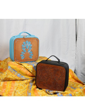 Hand tooled leather make-up case 