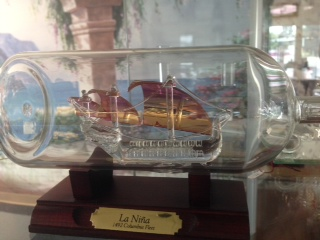 Handblown glass ship in a glass bottle