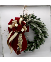 Handcrafted Holiday Wreath with Burgundy Velvet an Wreath