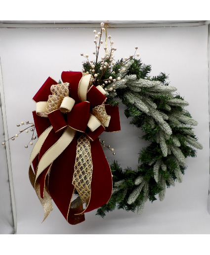Handcrafted Holiday Wreath with Burgundy Velvet an Wreath