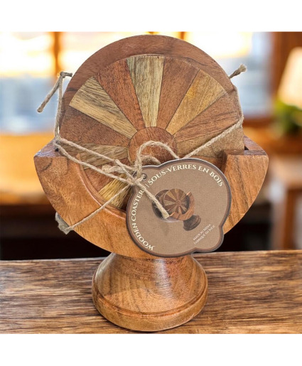 Handcrafted Wooden Coaster Set with Stand Gift Item