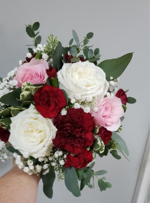 Handheld Bouquet White, Burgundy, & Pink