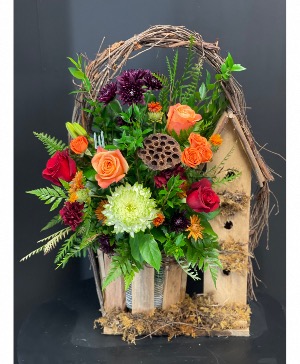 Handmade wooden birdhouse arrangement  Birdhouse Arrangement 