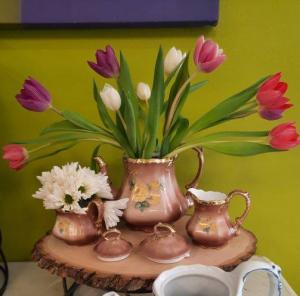 Handpainted tea set Mother's day special in Milton, FL | PURPLE TULIP FLORIST INC. Handpainted tea set Mother's day special in Milton, FL | PURPLE TULIP FLORIST INC.