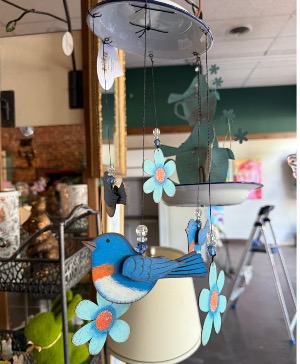 Hanging Blue Bird with flowers 