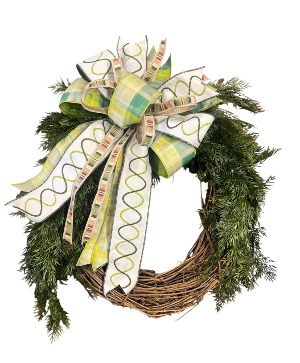 HANGING GREENERY GRAPVINE WREATH W/ PREMIUM BOW SILK WREATH WITH BOW 