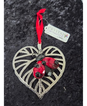 Hanging Ladybug on Silver Heart 