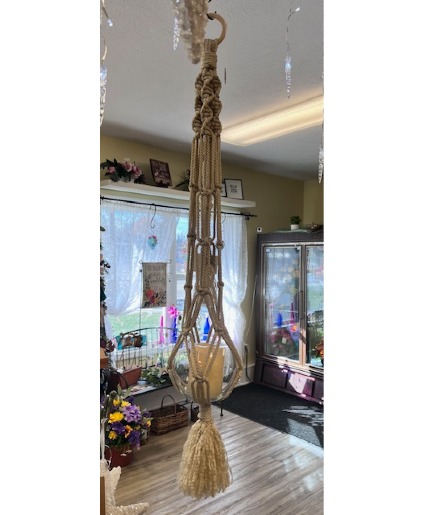 Hanging Macrame with Glass Bowl and LED Candle 