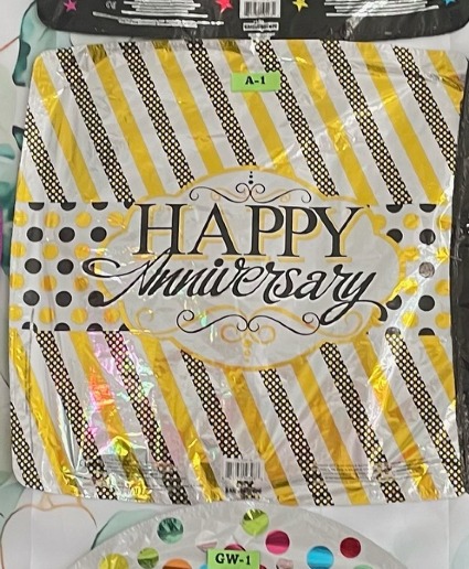 Happy Anniversary Black, White, Gold Balloon 