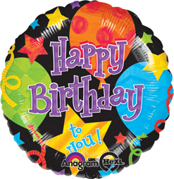 Happy Birthday Balloons & Stars Mylar Balloon