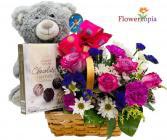 Teddy Sweet  Love Mix flower basket
