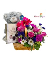 Teddy Sweet  Love Mix flower basket
