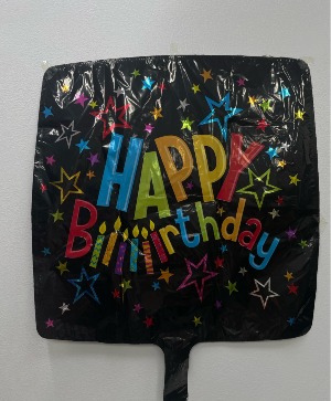 Happy Birthday Black with Stars Balloon 