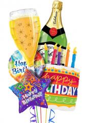 Happy Birthday Champagne and Cake  Balloon Bouquet