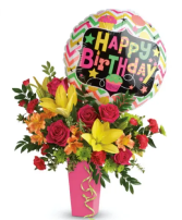 Happy Birthday Delight  Vase with Balloon