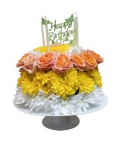 Happy Birthday Flower Cake  Vase Arrangement 