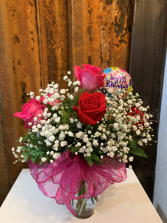Happy Birthday Mixed Roses Vase Arrangement